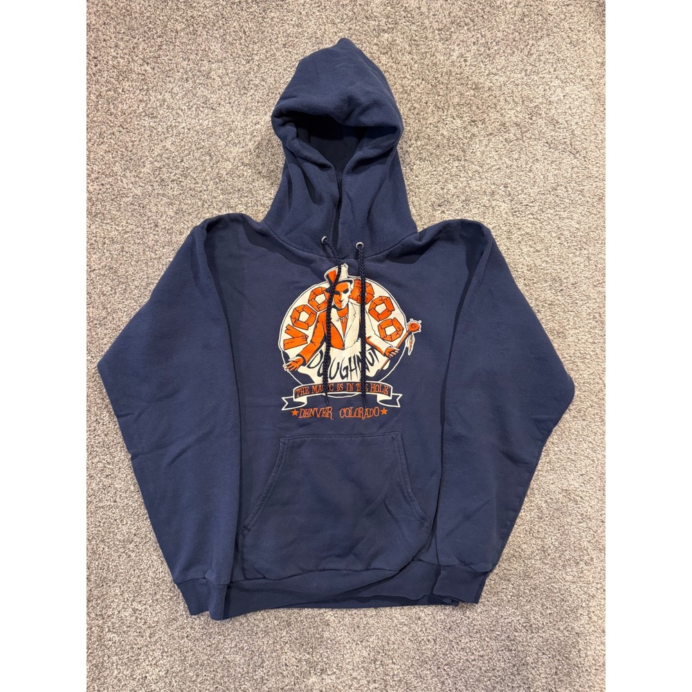 Voodoo Doughnut Hoodie Mens Small Blue Denver Colorado Graphic Sweatshirt